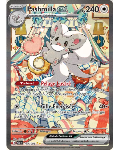 Carte Pokémon Pashmilla-ex 119/086 illustration alternative – Méga-Évolution Chaos Ascendant (CRI), version française