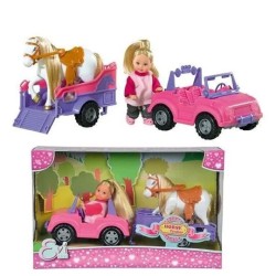Evi Love Poupée 12cm Avec Poney + Jeep Avec Remorque