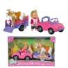 Evi Love Poupée 12cm Avec Poney + Jeep Avec Remorque